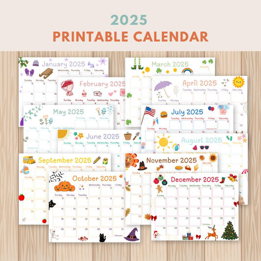 2025 Printable Kids Calendar | Cute & Editable PDF | Instant Download